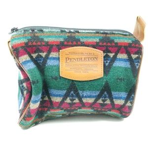Pendleton Dob Kit Wool Leather Travel Make Up Bag